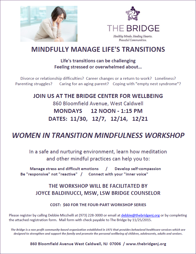 Beginning November 30: Mindfulness Workshops for Women in Transition,